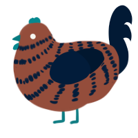 A russet and tumblr chicken with a bar pattern