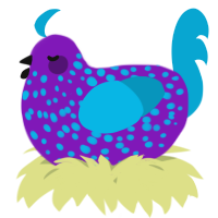A violet and cerulean chicken with a speckle pattern