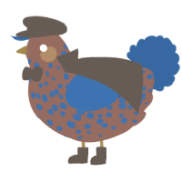A russet and ultramarine chicken with a speckle pattern