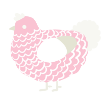A rose and white chicken with a lace pattern
