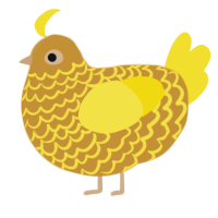 A gold and yellow chicken with a lace pattern