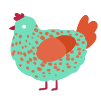 A mint and vermilion chicken with a speckle pattern