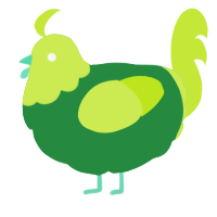 A viridian and lime chicken with a head pattern