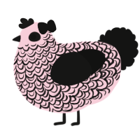 A rose and black chicken with a double-lace pattern
