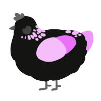 A black and lavender chicken with a neck-speckle pattern