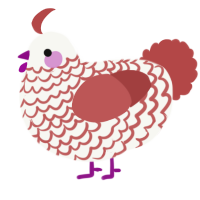 A white and red chicken with a lace pattern