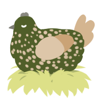 A olive and beige chicken with a speckle pattern