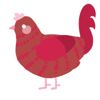 A red and crimson chicken with a bar pattern
