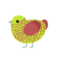 Mustard, a lime and red chicken with a lace pattern