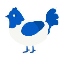 A white and ultramarine chicken with a head pattern