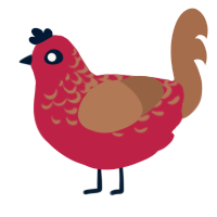 A crimson and brown chicken with a half-lace pattern