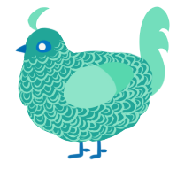 A turquoise and mint chicken with a double-lace pattern
