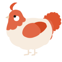 A cream and vermilion chicken with a head pattern