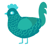A teal and turquoise chicken with a lace pattern