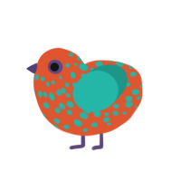 (unnamed), a vermilion and turquoise chicken with a speckle pattern