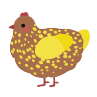 A brown and yellow chicken with a speckle pattern
