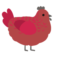 A red and crimson chicken with a half-lace pattern