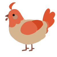 A beige and vermilion chicken with a head pattern