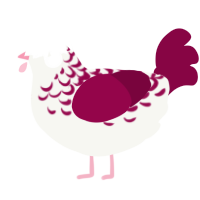 A white and maroon chicken with a half-lace pattern