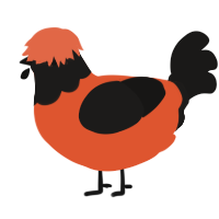 A vermilion and sable chicken with a head pattern