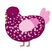 A wine and pink chicken with a speckle pattern