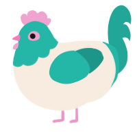 A cream and turquoise chicken with a head pattern