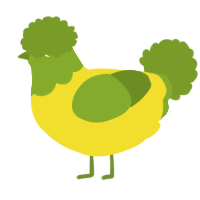A yellow and chartreuse chicken with a head pattern