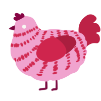 A pink and crimson chicken with a bar pattern