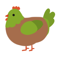 A brown and chartreuse chicken with a head pattern