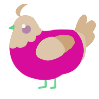 A fuchsia and beige chicken with a head pattern