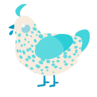 uno, a cream and aqua chicken with a speckle pattern