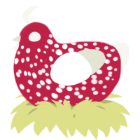 A crimson and white chicken with a speckle pattern