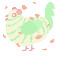A black and maroon chicken with a bar pattern