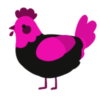 A black and fuchsia chicken with a head pattern