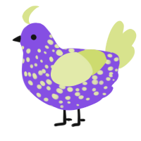 A blurple and lemon chicken with a speckle pattern