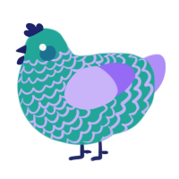A turquoise and lilac chicken with a lace pattern