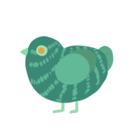 Duncan, a teal and turquoise chicken with a bar pattern