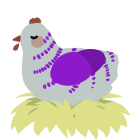 A silver and violet chicken with a half-bar pattern