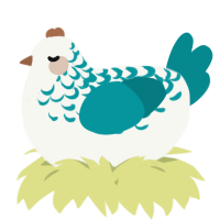A white and teal chicken with a half-lace pattern