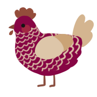 A maroon and beige chicken with a lace pattern