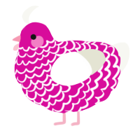 A fuchsia and white chicken with a lace pattern