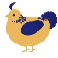 A honey and navy chicken with a neck-speckle pattern