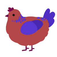 A red and indigo chicken with a neck-speckle pattern