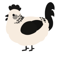 A cream and black chicken with a neck-band pattern