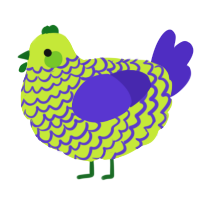 A lime and indigo chicken with a lace pattern