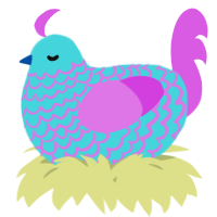 A aqua and orchid chicken with a lace pattern