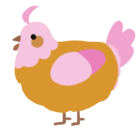 A orange and pink chicken with a head pattern
