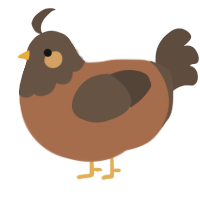 A brown and bark chicken with a head pattern