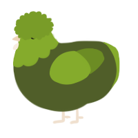 A olive and chartreuse chicken with a head pattern