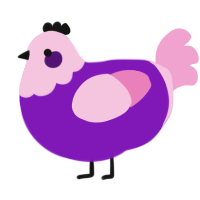 A violet and pink chicken with a head pattern